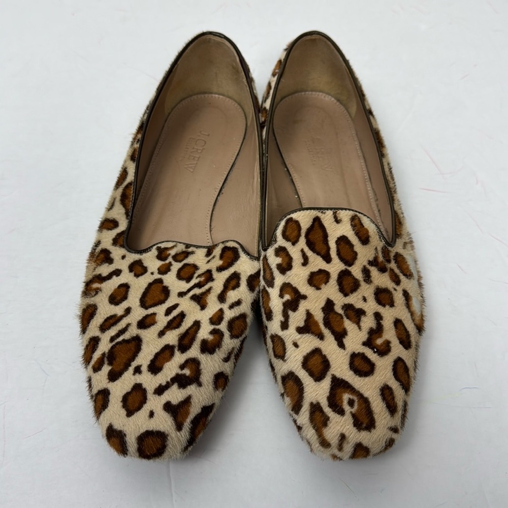 J Crew Collection Cleo Italian Calf Hair Leopard Print Loafers size 8.5 A0615